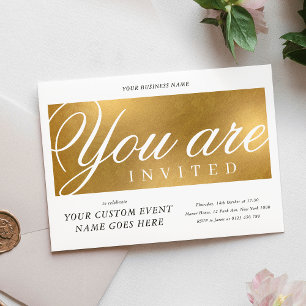 Invitación Elegante Oro Anual Gala Cena Negocios