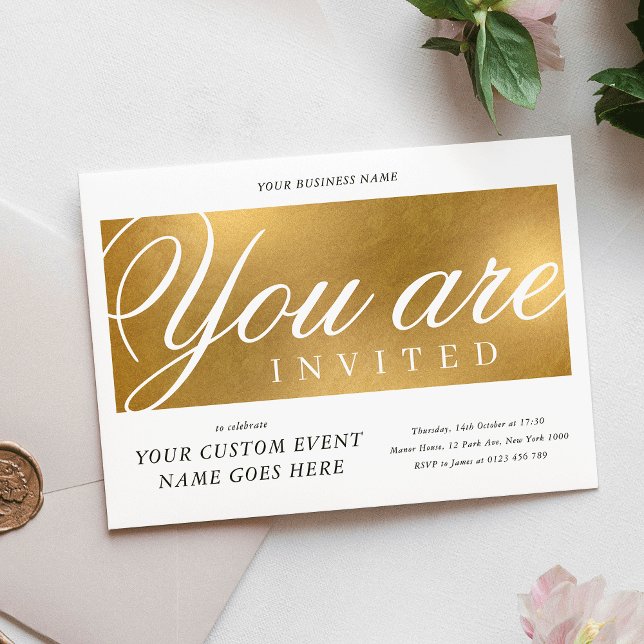 Invitación Elegante Oro Anual Gala Cena Negocios (Elegant Gold Annual Charity Gala Dinner Business Invitation)