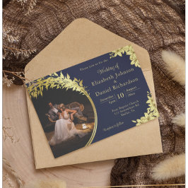 Invitación Elegante Oro, Azul Con Lilies Boda De Fotografía