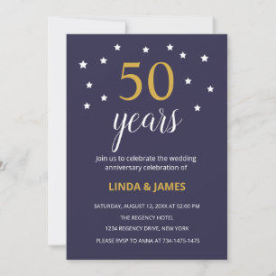 Invitación Elegante Oro Azul Marino 50 Aniversario de Boda