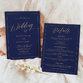 Invitación Elegante oro azul marino todo en un boda de guión