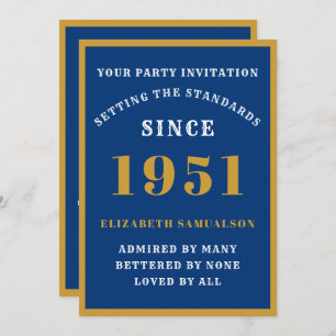 Invitación Elegante oro azul personalizado en 1951