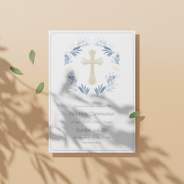Invitación Elegante Oro Azul Primera Santa Comunión (1)