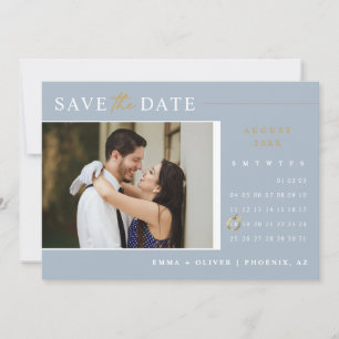 Invitación Elegante oro azul turbio salva el calendario de fe