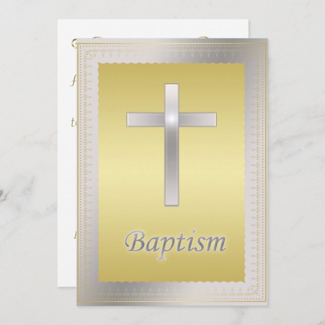 Invitación Elegante Oro Baptismo Transfronterizo Christening (Anverso / Reverso)