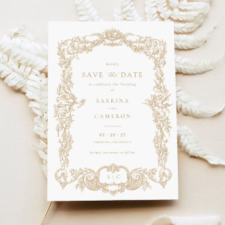 Invitación Elegante oro barroco vintage francés salva la fech