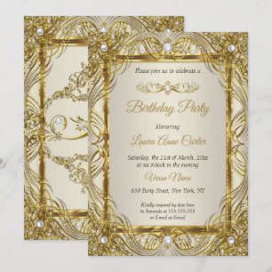 Invitación Elegante oro beige Crema Perla Damasco fiesta