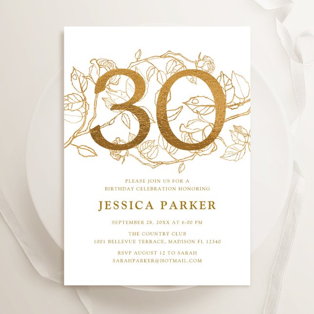 Invitación Elegante Oro Blanco 30 cumpleaños (Subido por el creador)