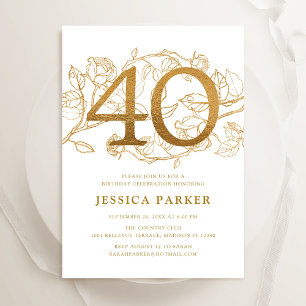 Invitación Elegante Oro Blanco 40 cumpleaños