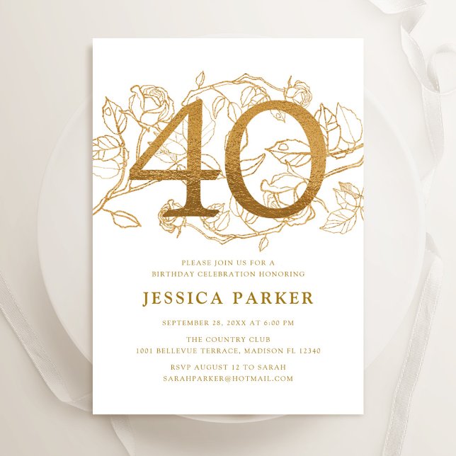 Invitación Elegante Oro Blanco 40 cumpleaños (Subido por el creador)