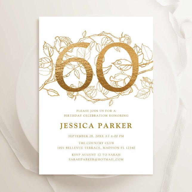 Invitación Elegante Oro Blanco 60 cumpleaños (Subido por el creador)