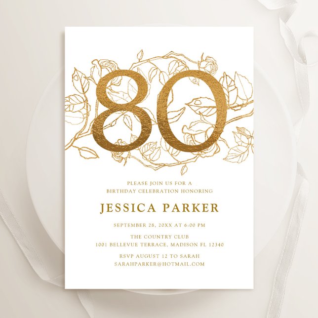 Invitación Elegante Oro Blanco 80 cumpleaños (Subido por el creador)
