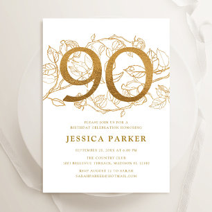 Invitación Elegante Oro Blanco 90 cumpleaños