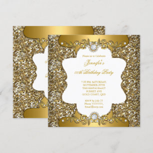 Invitación Elegante Oro Blanco Floral Diamante Joya Fiesta SQ