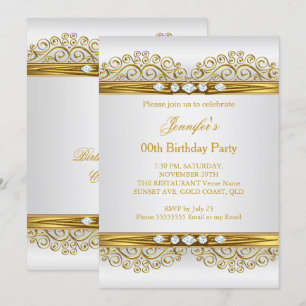 Invitación Elegante Oro Blanco Plata Cumpleaños Fiesta 2