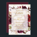 Invitación Elegante Oro Borgoña 30 cumpleaños<br><div class="desc">Más invitaciones de cumpleaños de acuarela floral en la Pequeña Tienda Bayleigh!</div>