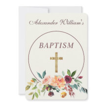 Elegante oro Borgoña Floral Baby Christening