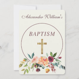 Invitación Elegante oro Borgoña Floral Baby Christening