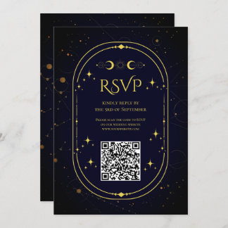 Invitación Elegante Oro Celestial Luna Azul Oscuro RSVP