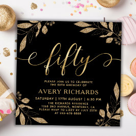 Invitación Elegante Oro Cincuenta Guiones Negro 50 Cumpleaños
