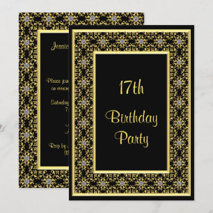 Invitación Elegante Oro, Cumpleaños 17 de Diamond Gem