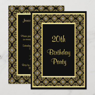 Invitación Elegante Oro, Cumpleaños 20 de Diamante Gema