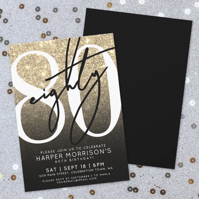 Invitación Elegante Oro Cumpleaños 80 (Elegant Gold 80th Birthday Invitation)