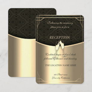 Invitación Elegante oro, damasco, copas de vino recepción de 