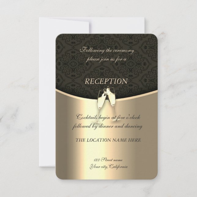 Invitación Elegante Oro, Damasco, Recepción de Boda de Vino d (Anverso)