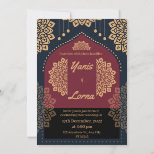 Invitación ELEGANTE ORO DE Borgoña CLÁSICO MANDALA BODA INV