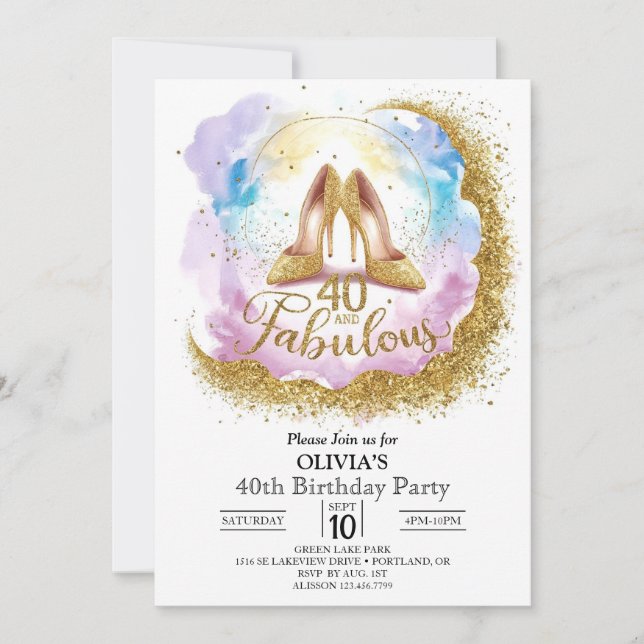 Invitación Elegante oro digital editable 40 cumpleaños (Anverso)
