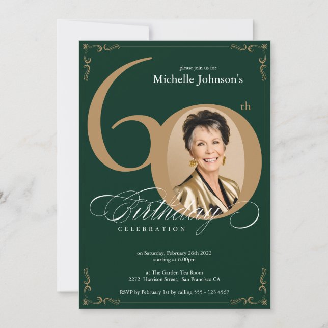 Invitación Elegante oro Esmeralda 60 cumpleaños (Anverso)