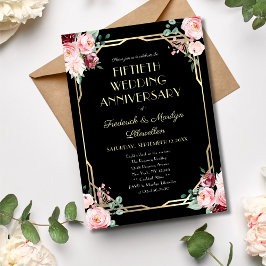 Invitación Elegante oro floral 50° aniversario Boda