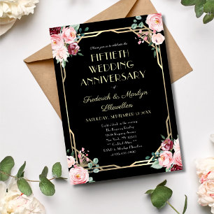 Invitación Elegante oro floral 50° aniversario Boda