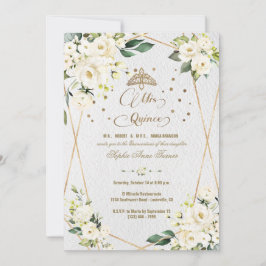 Invitación Elegante oro floral blanco mis cinco quinceañeras