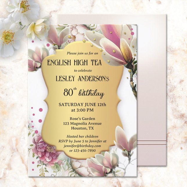 Invitación Elegante oro Floral Inglés Alto Cumpleaños del Té (Subido por el creador)