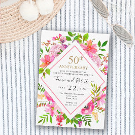 Invitación Elegante Oro Floral Rosa 50.º Boda