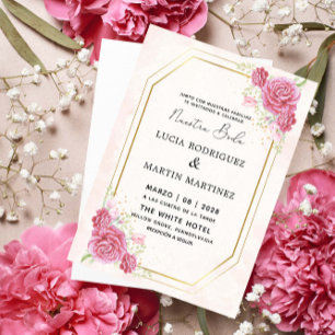 Invitación Elegante Oro Floral Rosa Español Nuestra Boda