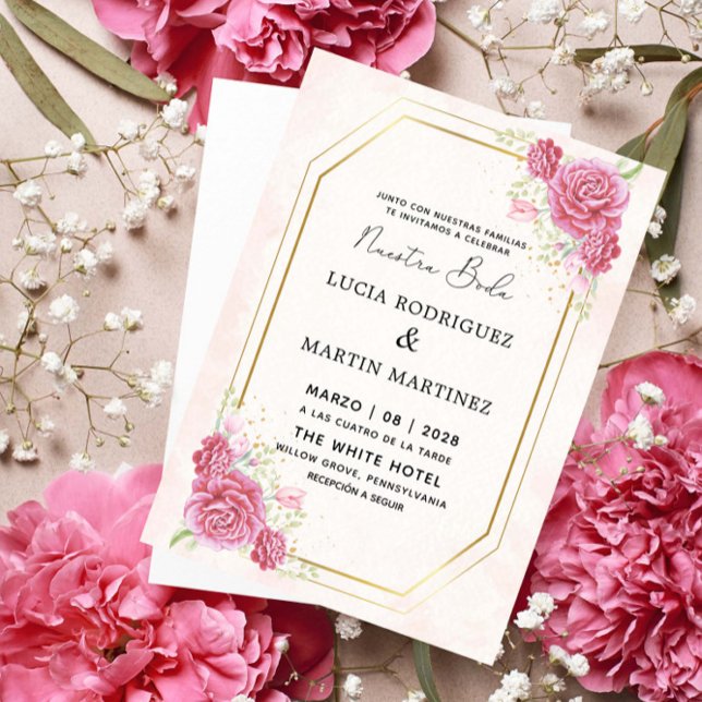 Invitación Elegante Oro Floral Rosa Español Nuestra Boda (Subido por el creador)
