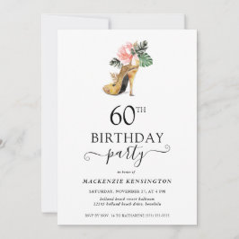 Invitación Elegante oro floral tacones altos 60 cumpleaños