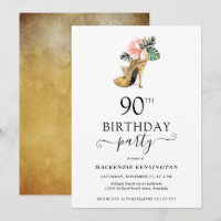 Elegante oro floral tacones altos 90 cumpleaños