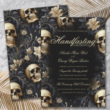 Elegante Oro Gótico Floral Skulls Handfaying