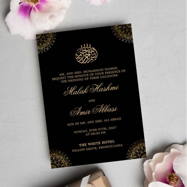 Invitación Elegante oro Mandala boda musulmán negro islámico (Subido por el creador)