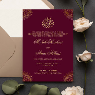 Invitación Elegante oro Mandala boda musulmán rojo islámico