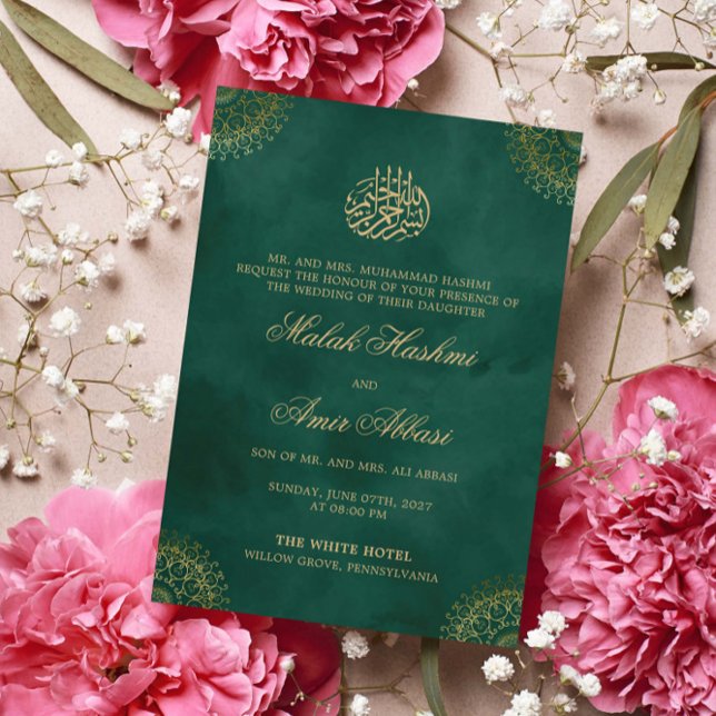 Invitación Elegante oro Mandala boda musulmán verde islámico (Subido por el creador)