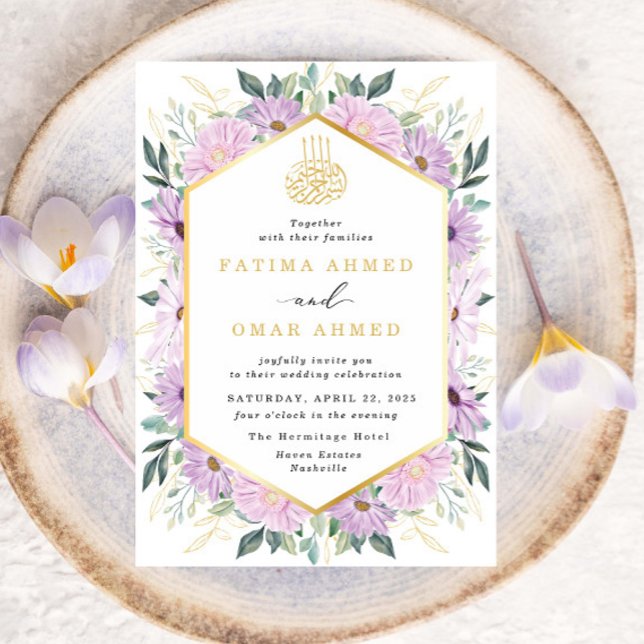 Invitación Elegante oro morado floral deja a Boda musulmán (Subido por el creador)