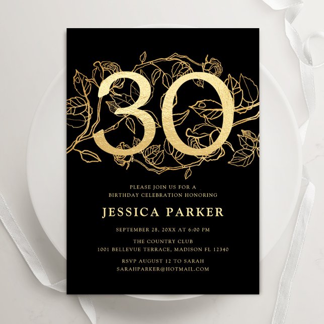 Invitación Elegante Oro Negro 30 cumpleaños (Subido por el creador)