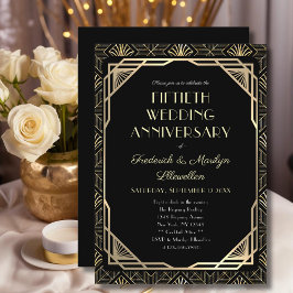 Invitación Elegante Oro Negro 50 Aniversario Boda