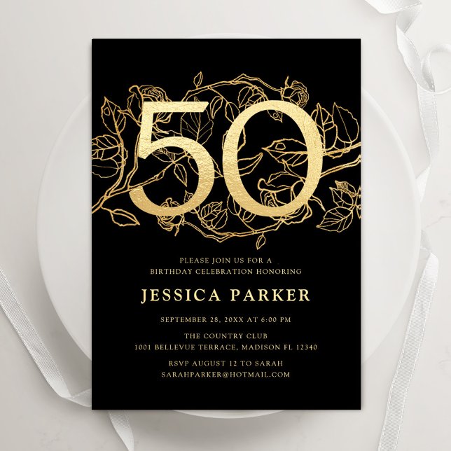 Invitación Elegante Oro Negro 50 cumpleaños (Subido por el creador)