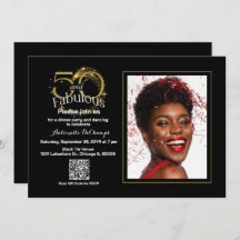 Elegante Oro Negro 50 y fabuloso Código QR Cumplea